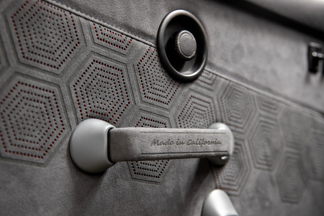 Grey Alcantara and Red Perforations