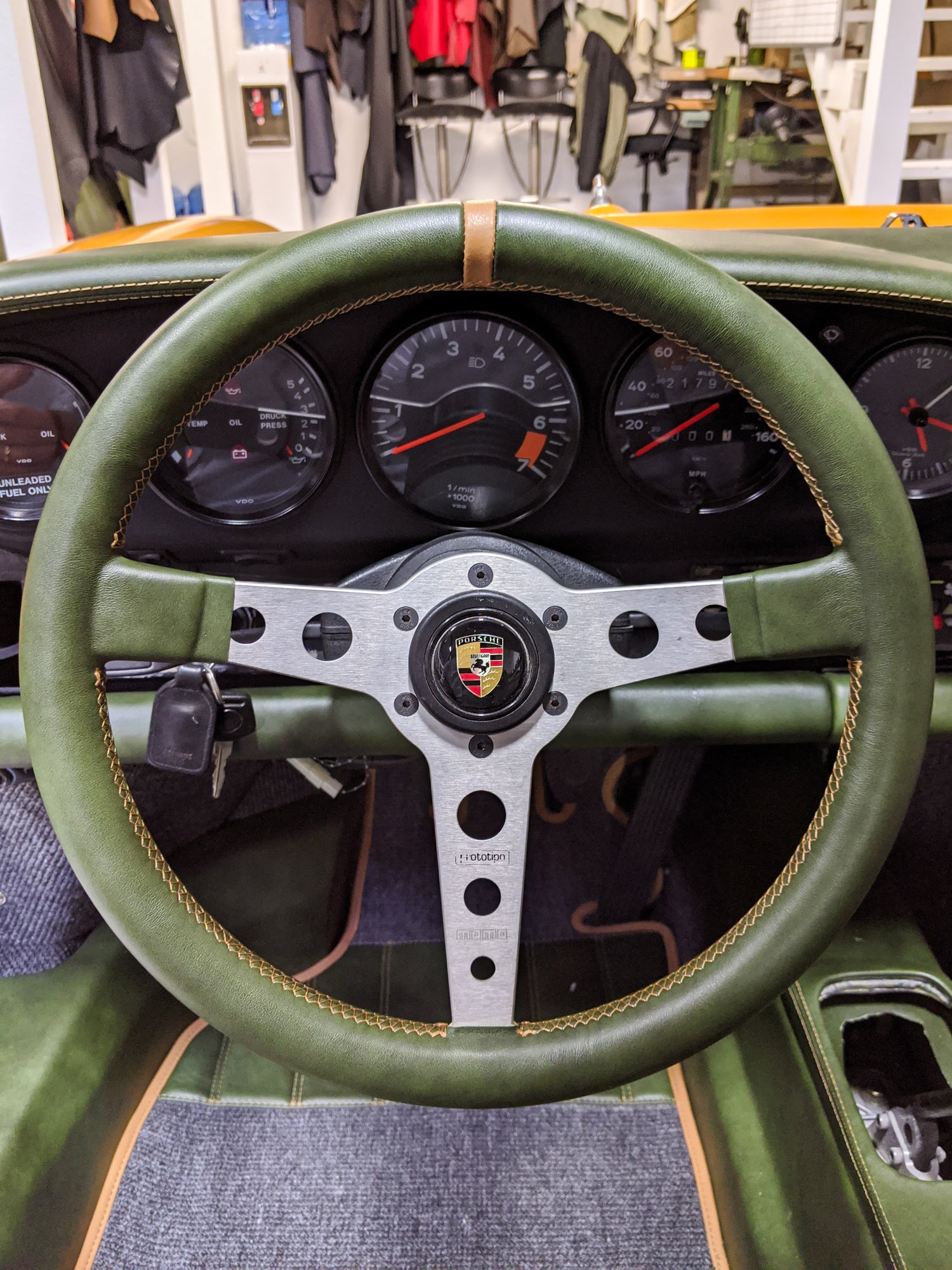 Hand Weaved Vintage Green Leather Steering Wheel